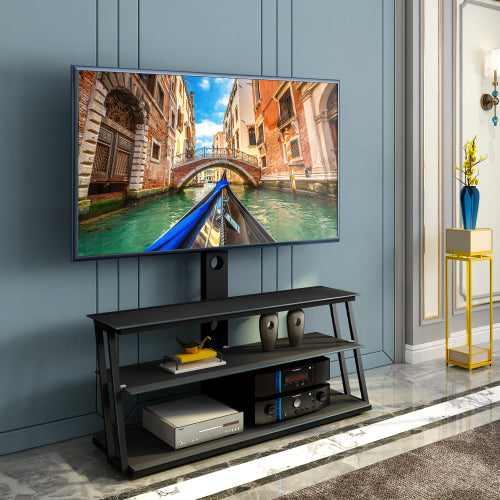Black Height & Angle Adjustable Tempered Glass TV Stand with Cable Management for 32-65 Inch TV
