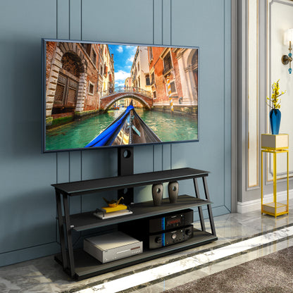 Black Height & Angle Adjustable Tempered Glass TV Stand with Cable Management for 32-65 Inch TV