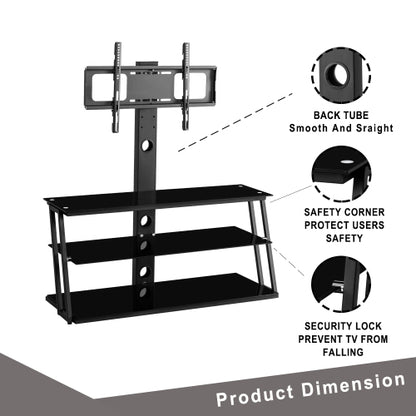 Black Height & Angle Adjustable Tempered Glass TV Stand with Cable Management for 32-65 Inch TV