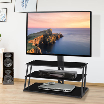 Black Height & Angle Adjustable Tempered Glass TV Stand with Cable Management for 32-65 Inch TV