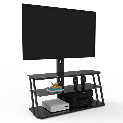 Black Height & Angle Adjustable Tempered Glass TV Stand with Cable Management for 32-65 Inch TV