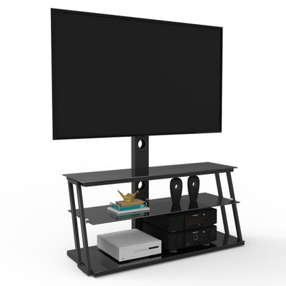 Black Height & Angle Adjustable Tempered Glass TV Stand with Cable Management for 32-65 Inch TV