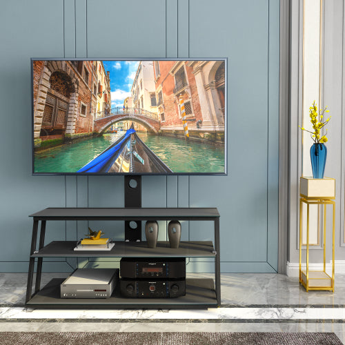 Black Height & Angle Adjustable Tempered Glass TV Stand with Cable Management for 32-65 Inch TV