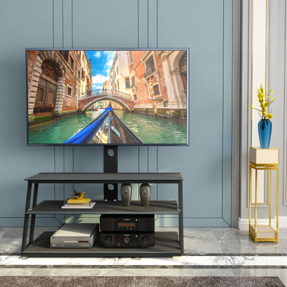 Black Height & Angle Adjustable Tempered Glass TV Stand with Cable Management for 32-65 Inch TV