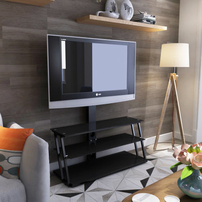 Black Height & Angle Adjustable Tempered Glass TV Stand with Cable Management for 32-65 Inch TV