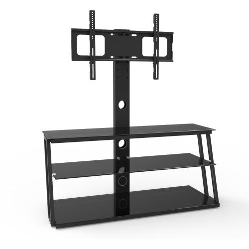 Black Height & Angle Adjustable Tempered Glass TV Stand with Cable Management for 32-65 Inch TV