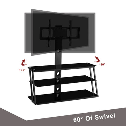 Black Height & Angle Adjustable Tempered Glass TV Stand with Cable Management for 32-65 Inch TV