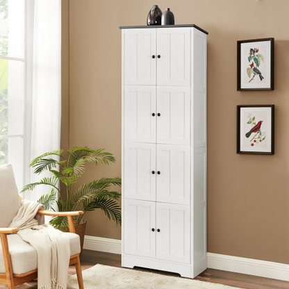 24inch L x 12.8inch W x 72.4inch H Tall Storage Cabinet with 8 Doors and 4 Shelves White Wall Cabinet