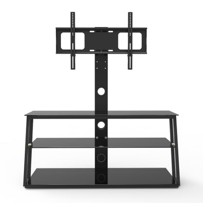 Black Height & Angle Adjustable Tempered Glass TV Stand with Cable Management for 32-65 Inch TV