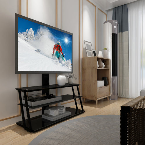 Black Height & Angle Adjustable Tempered Glass TV Stand with Cable Management for 32-65 Inch TV