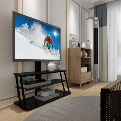 Black Height & Angle Adjustable Tempered Glass TV Stand with Cable Management for 32-65 Inch TV