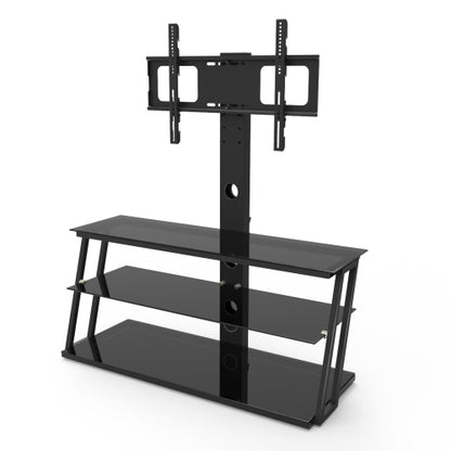 Black Height & Angle Adjustable Tempered Glass TV Stand with Cable Management for 32-65 Inch TV