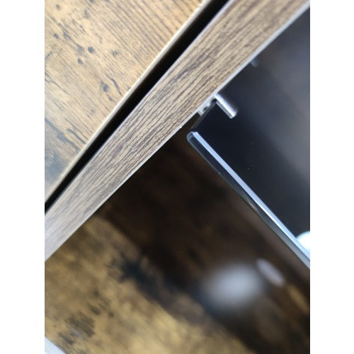 Rustic Brown Wood Glass TV Console, Push-to-Open Storage Cabinet for Up to 65 Inch TV
