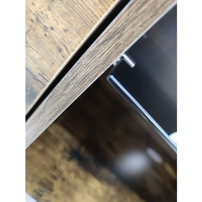 Rustic Brown Wood Glass TV Console, Push-to-Open Storage Cabinet for Up to 65 Inch TV