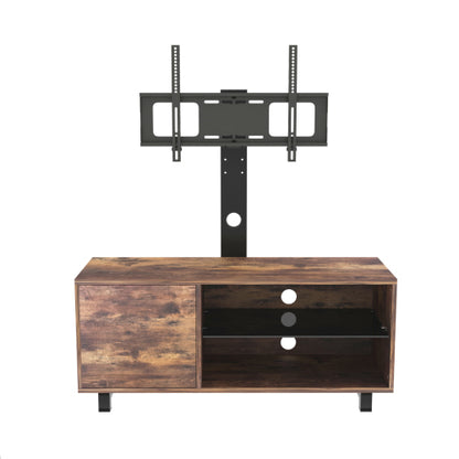 Rustic Brown Wood Glass TV Console, Push-to-Open Storage Cabinet for Up to 65 Inch TV