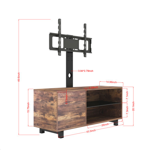 Rustic Brown Wood Glass TV Console, Push-to-Open Storage Cabinet for Up to 65 Inch TV