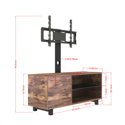 Rustic Brown Wood Glass TV Console, Push-to-Open Storage Cabinet for Up to 65 Inch TV