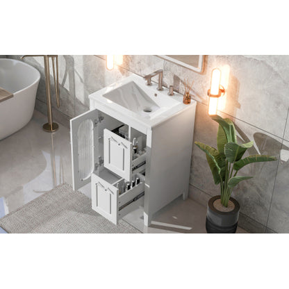24" Bathroom Vanity with Sink, Bathroom Vanity Cabinet with Two Drawers and Door, Adjustable Shelf, Solid Wood and MDF, White (Old Sku:WF309411AAK)