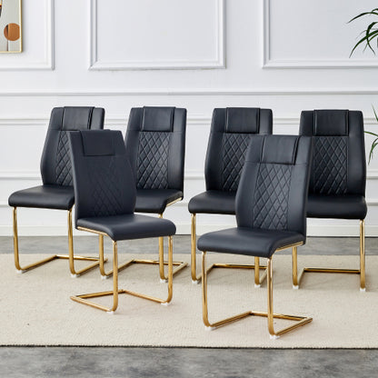 Dining Chairs Set of 6, Black PU Upholstered Chairs with Gold Metal Legs