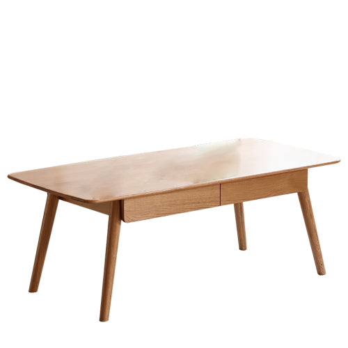 Solid Wood Coffee Table Oak Center Table with 2 Drawers Study Living Room Desk Natural Wood
