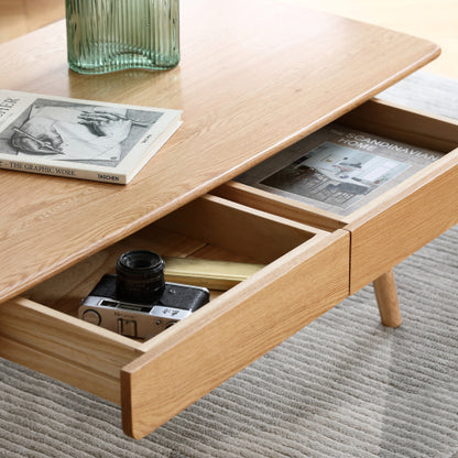 Solid Red Oak Coffee Table with 2 Drawers