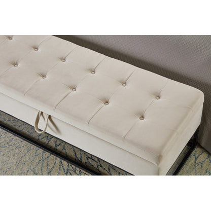58.6inch  Bed Bench Metal Base with Storage Beige Velvet
