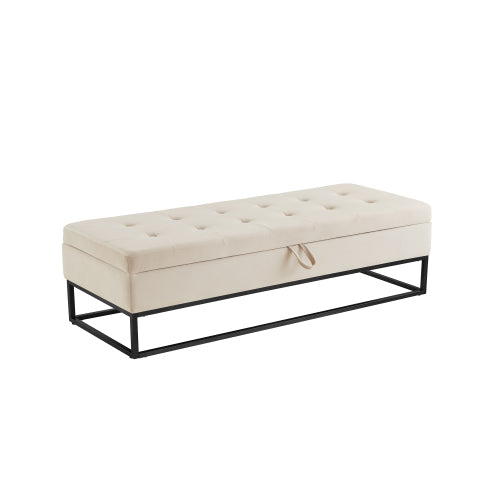 58.6inch  Bed Bench Metal Base with Storage Beige Velvet