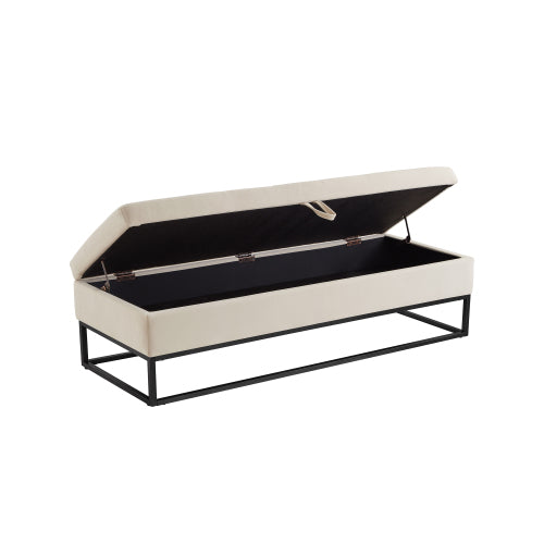 58.6inch  Bed Bench Metal Base with Storage Beige Velvet