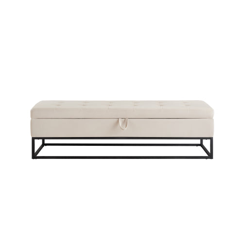 58.6inch  Bed Bench Metal Base with Storage Beige Velvet