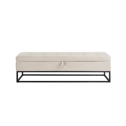 58.6inch  Bed Bench Metal Base with Storage Beige Velvet