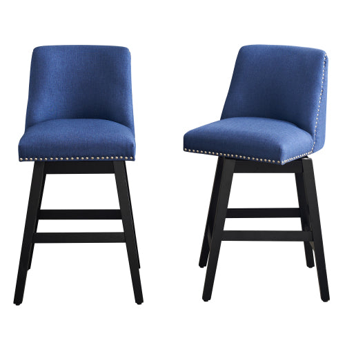 Set of 2 ,26 inch  Counter Height Swivel dining chair ,Bar Stools, Dark Blue Linen Upholstered Stools, Wood Frame with Adjustable Foot Pads
