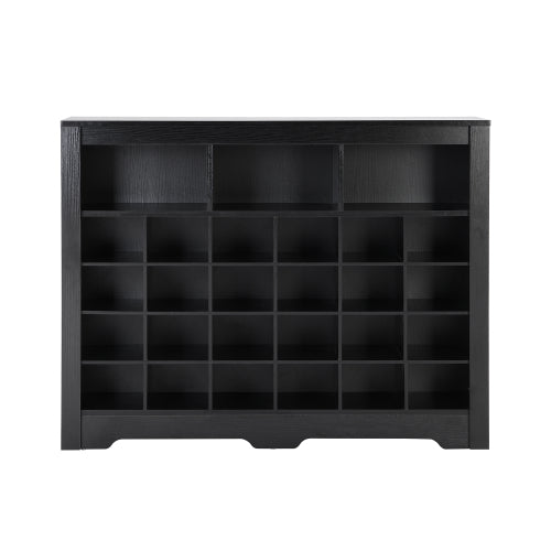 24 Cubby Shoe Storage Cabinet with Curved Base Black Organizer Console