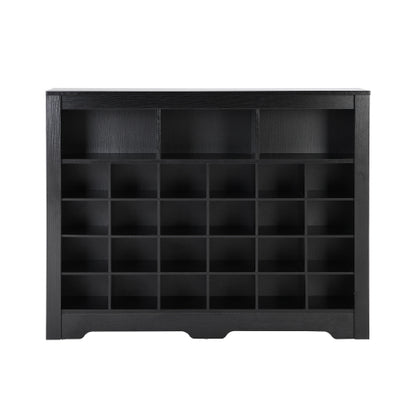 24 Cubby Shoe Storage Cabinet with Curved Base Black Organizer Console