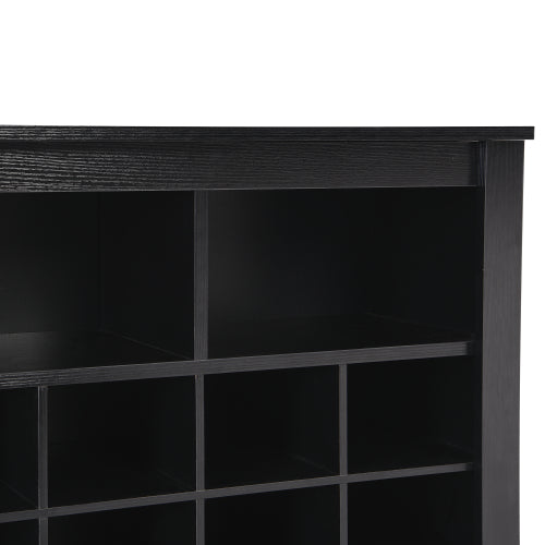 24 Cubby Shoe Storage Cabinet with Curved Base Black Organizer Console