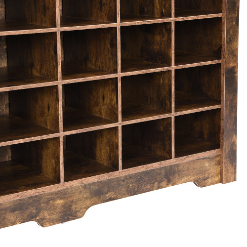 24 Cubby Shoe Storage Cabinet with Curved Base Rustic Brown Organizer Console