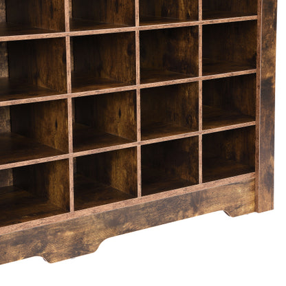 24 Cubby Shoe Storage Cabinet with Curved Base Rustic Brown Organizer Console