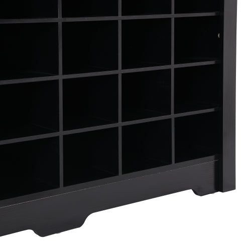 24 Cubby Shoe Storage Cabinet with Curved Base Black Organizer Console