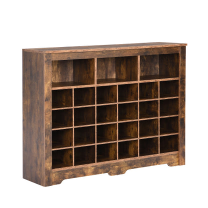 24 Cubby Shoe Storage Cabinet with Curved Base Rustic Brown Organizer Console