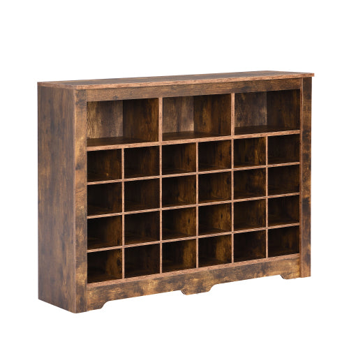 24 Cubby Shoe Storage Cabinet with Curved Base Rustic Brown Organizer Console