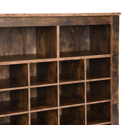 24 Cubby Shoe Storage Cabinet with Curved Base Rustic Brown Organizer Console