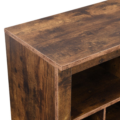 24 Cubby Shoe Storage Cabinet with Curved Base Rustic Brown Organizer Console