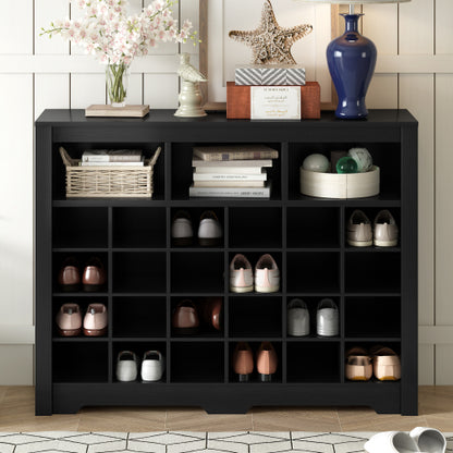 24 Cubby Shoe Storage Cabinet with Curved Base Black Organizer Console