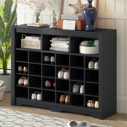 24 Cubby Shoe Storage Cabinet with Curved Base Black Organizer Console