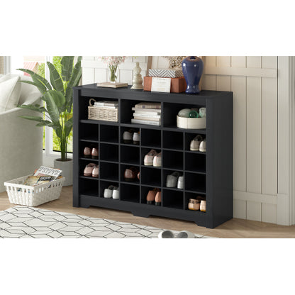 24 Cubby Shoe Storage Cabinet with Curved Base Black Organizer Console