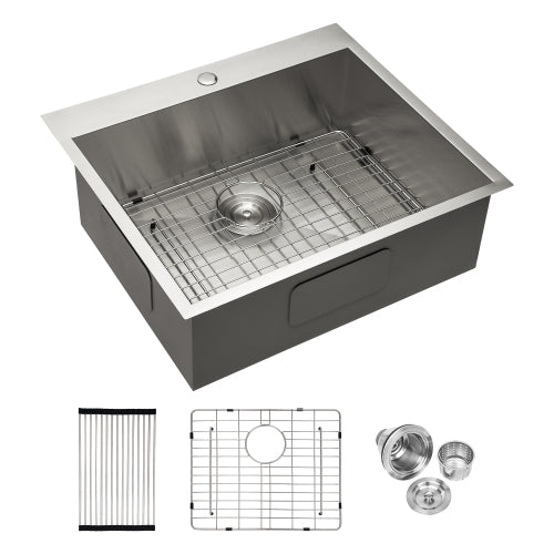 25 x 22 x 9 inch Kitchen Sink Drop In 16 Gauge Stainless Steel 25" Single Bowl Topmount Kitchen Sink Basin