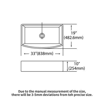 White Farmhouse Sink - 33 x 19 x 10 inch White Kitchen Sink Porcelain Ceramic Arch Edge Apron Front Single Bowl Farm Kitchen Sinks