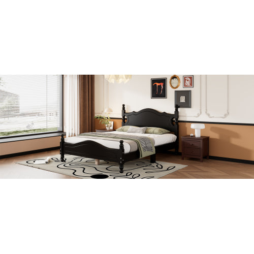 Full Size Wood Platform Bed Frame,Retro Style Platform Bed with Wooden Slat Support,Black
