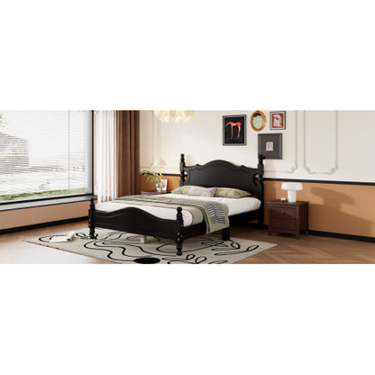 Full Size Wood Platform Bed Frame,Retro Style Platform Bed with Wooden Slat Support,Black