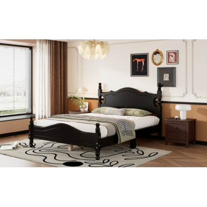 Full Size Wood Platform Bed Frame,Retro Style Platform Bed with Wooden Slat Support,Black