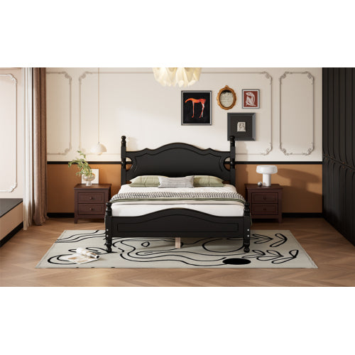 Full Size Wood Platform Bed Frame,Retro Style Platform Bed with Wooden Slat Support,Black